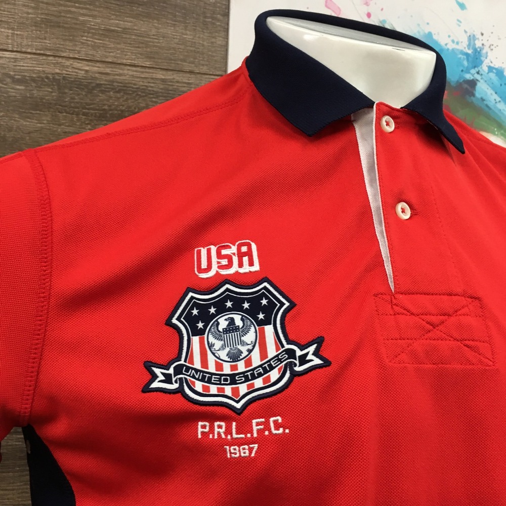 Polo Ralph Lauren Mens Large‎ USA Polo Shirt Rugby Crest Big Pony Red White - Picture 2 of 10